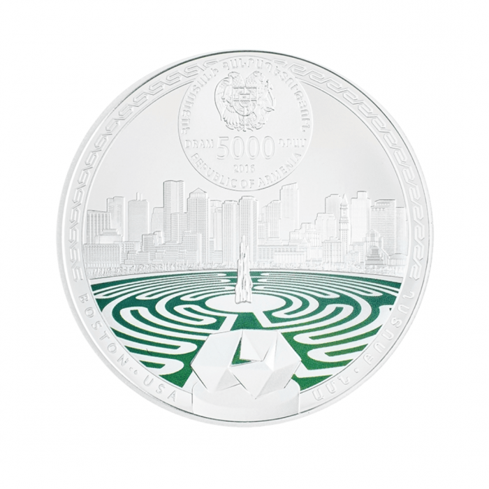 5000 dramų (62.20 g) sidabrinė PROOF moneta Bostonas. Pasaulio labirintai, Armėnija 2016