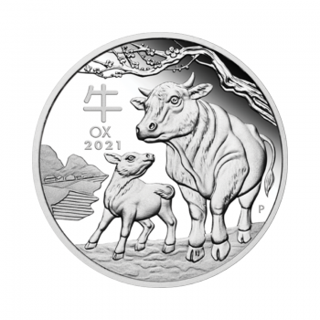 1 oz (31.10 g) sidabrinė moneta Lunar Jaučio metai, Australija 2021