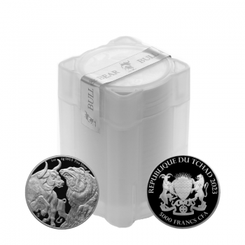 1 oz sidabrinių monetų Bull & Bear, Čadas 2023 (Tūba)