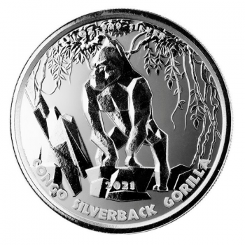 1 oz sidabrinė moneta Sidabranugarė Gorila, Kongo Respublika 2021