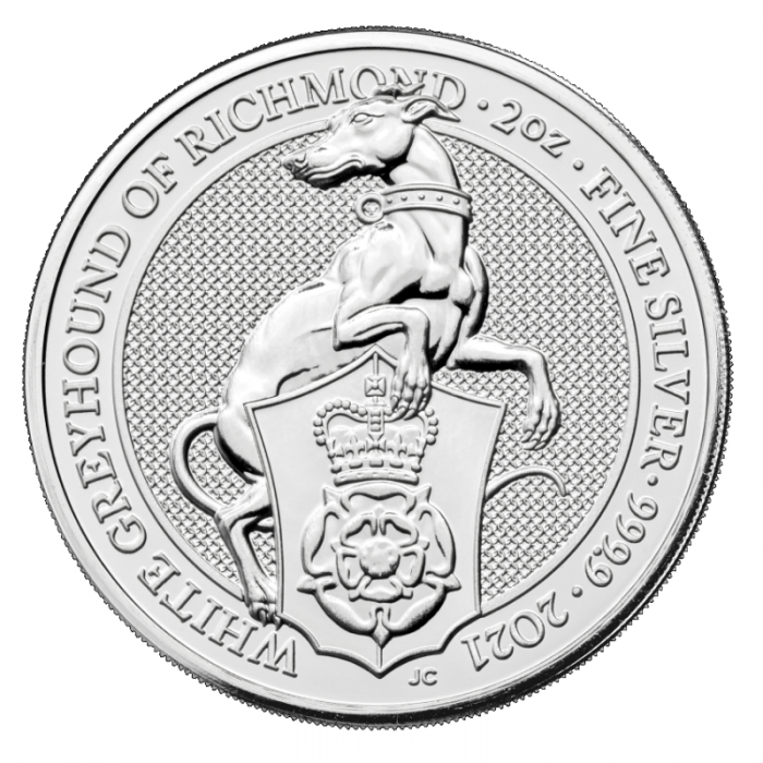 2 oz (62.20 g) silver coin Queen's Beasts, White Greyhound of Richmond, Great Britain 2021