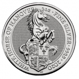 2 oz sidabrinė moneta Baltasis Hanoverio Žirgas, D. Britanija 2020 || Karalienės Žvėrys
