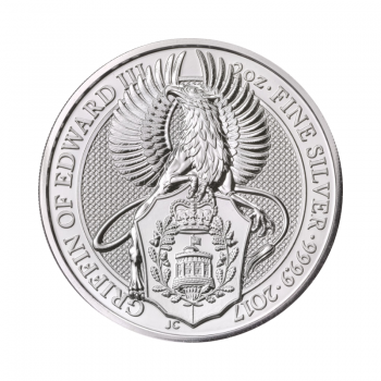2 oz sidabrinė moneta Griffin, D. Britanija 2017 || Karalienės Žvėrys
