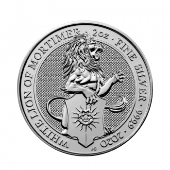 2 oz (62.20 g) sidabrinė moneta Queen's Beasts, White Lion of Mortimer, D. Britanija 2020
