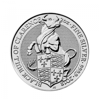 2 oz (62.20 g) sidabrinė moneta Queen's Beasts, Black Bull of Clarence, D. Britanija 2018