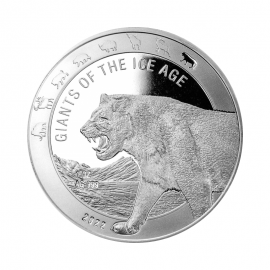 1 oz (31.10 g) sidabrinė moneta Urvinis liūtas, Ledynmečio gyvūnai, Ganos Respublika 2022