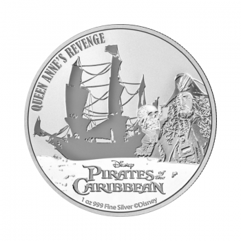 1 oz (31.10 g) sidabrinė moneta, Karibų Piratai, Queen Anne's Revenge, Niujė 2022