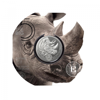 1 oz (31.10 g) sidabrinė moneta Raganosis, Didysis penketas, Pietų Afrikos Respublika 2022