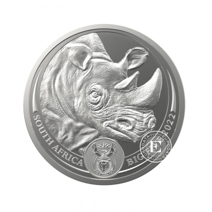 1 oz (31.10 g) sidabrinė moneta kortelėje Didysis penketas - Raganosis, Pietų Afrikos Respublika 2022
