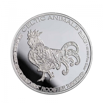 1 oz (31.10 g) sidabrinė moneta Rooster, Celtic Animals, Čadas 2022