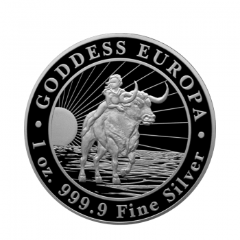 1 oz sidabrinių monetų Deivė Europa, Čadas 2023  (Monster Box)
