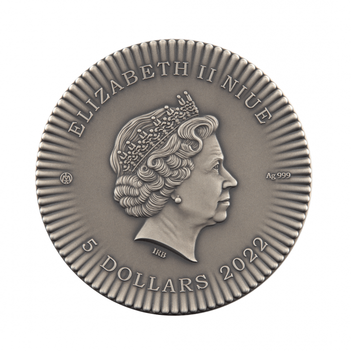 5 dolerių (62.20 g) sidabrinė moneta Elžbieta I, Niujė 2022
