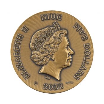 5 dolerių (62.20 g) sidabrinė moneta Bacchus, Niujė 2022