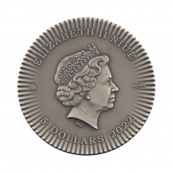  5 dolerių (62.20 g) sidabrinė moneta Izidės sparnai, Niujė 2022