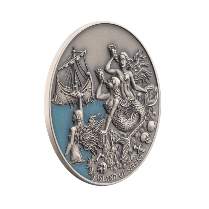 5 dolerių (62.20 g) sidabrinė moneta Sirenos, Niujė 2022