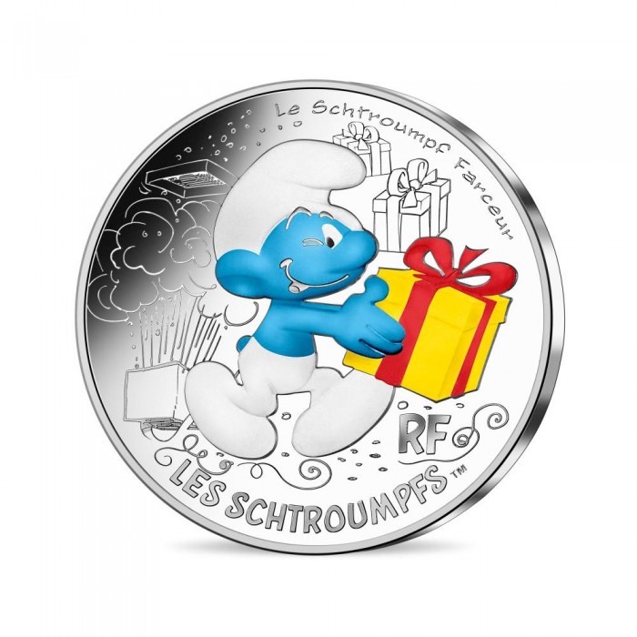10 Euros Silver colorised coin Jokey Smurf, France 2020 || The Smurfs