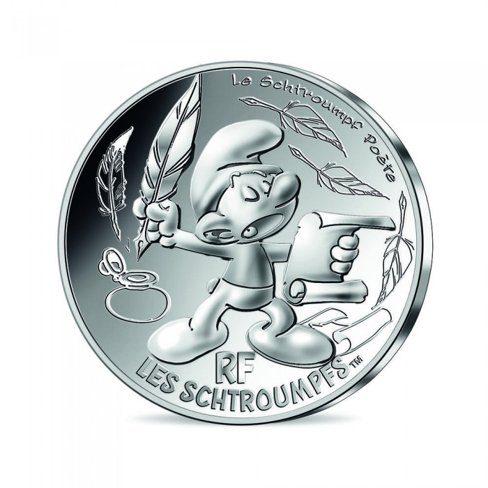 10 Euros Silver coin Poet Smurf, France 2020 || The Smurfs