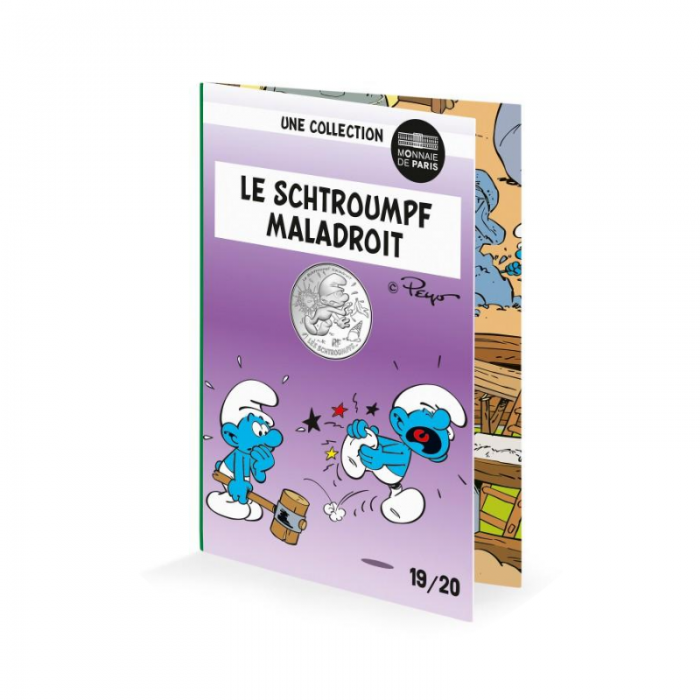 10 Euros silver colorised coin The peasant 19/20, France 2020 || The Smurfs