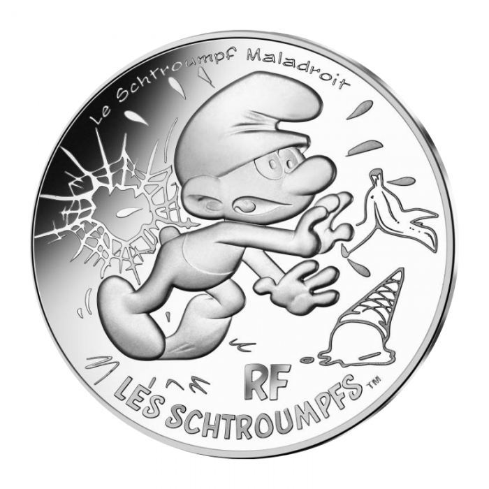 10 Euros silver colorised coin The peasant 19/20, France 2020 || The Smurfs