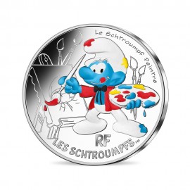10 Euros silver colorised coin Painter Smurf 15/20, France 2020 || The Smurfs