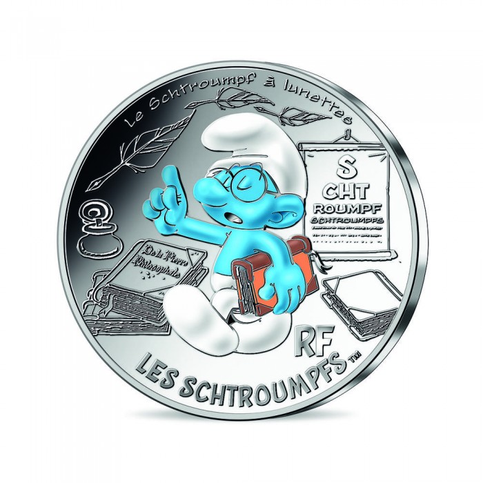 10 Euros silver colorised coin Brainy Smurf 2/20, France 2020 || The Smurfs