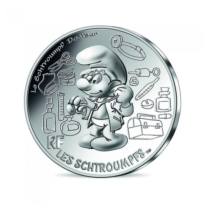 10 Euros Silver coin Doctor Smurf 6/20, France 2020 || The Smurfs