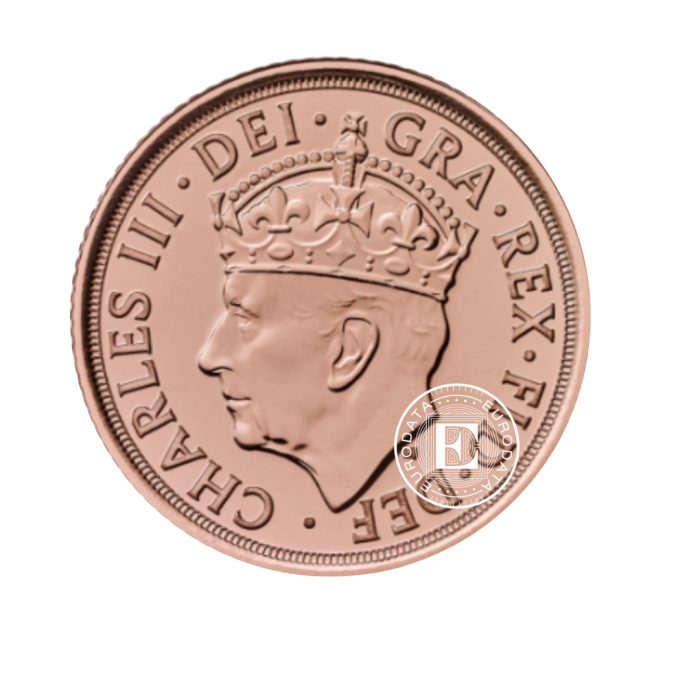 Pièce or 3.66 g demi souverain Roi Charles III avec couronne, Grande-Bretagne 2023