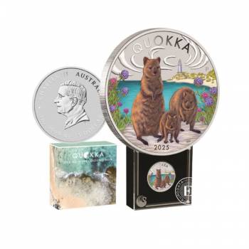 1 oz (31.10 g) sidabrinė PROOF spalvota moneta Quokka, Australija 2025 (su sertifikatu)