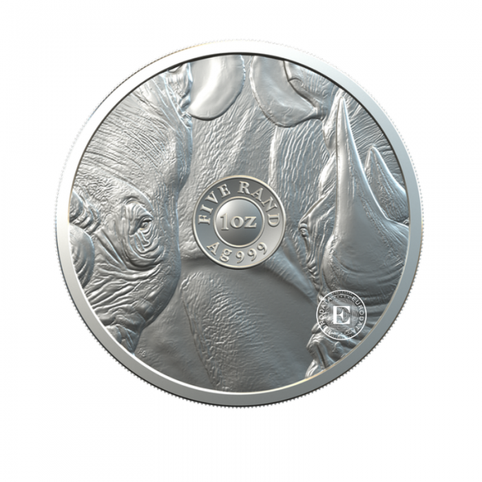 1 oz (31.10 g) sidabrinė moneta kortelėje Didysis penketas -  Raganosis,  Pietų Afrikos Respublika 2020