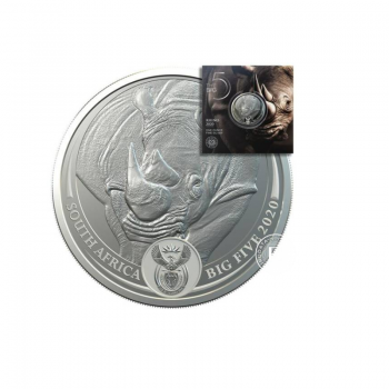 1 oz (31.10 g) sidabrinė moneta kortelėje Didysis penketas -  Raganosis,  Pietų Afrikos Respublika 2020