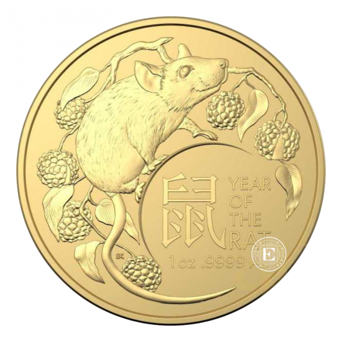 1 oz (31.10 g) auksinė moneta -  Žiurkės metai - (LUNAR RAM), Australija 2020