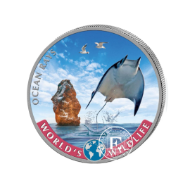 1 oz (31.10 g) sidabrinė spalvota moneta Congo World's Wildlife - Rays, Kongo Respublika, 2023 