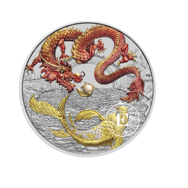 1 oz (31.10 g) sidabrinė spalvota moneta Kinijos mitai ir legendos – Drakonas ir Koi,  Australija 2023 (raudona)