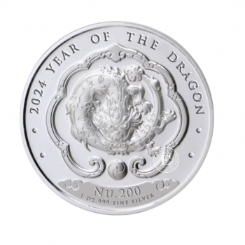 1 oz (31.10 g) sidabrinė moneta Drakono metai, Butano karalystė 2024