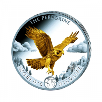 1 oz (31.10 g) pièce coloree d'argent Congo world wildlife  - Falcon, République du Congo 2024 (partiellement plaqué or)
