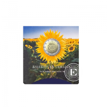 2 Eur coin on coincard Sunflower for Ukraine, Latvia 2023