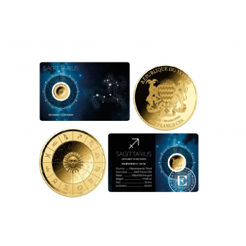 1/1000 oz auksinė moneta kortelėje Zodiac - Šaulys, Čadas