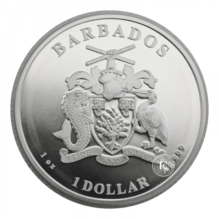 1 oz (31.10 g) sidabrinė moneta Jūrų arkliukas, Barbadosas 2020