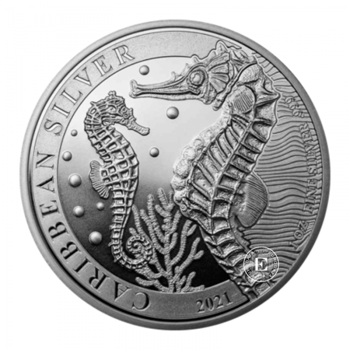 1 oz (31.10 g) Silbermünze Seahorse, Barbados 2021