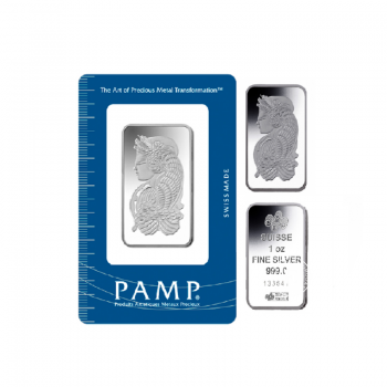1 oz (31.10 g) sidabro luitas Fortūna, PAMP 999.0