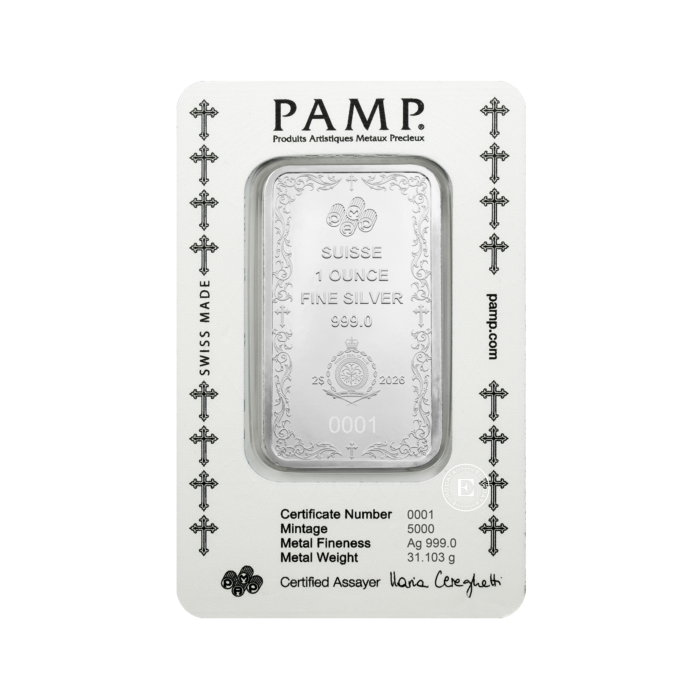 Lingot d'Argent Croix du Christianisme PAMP 1 oz 999