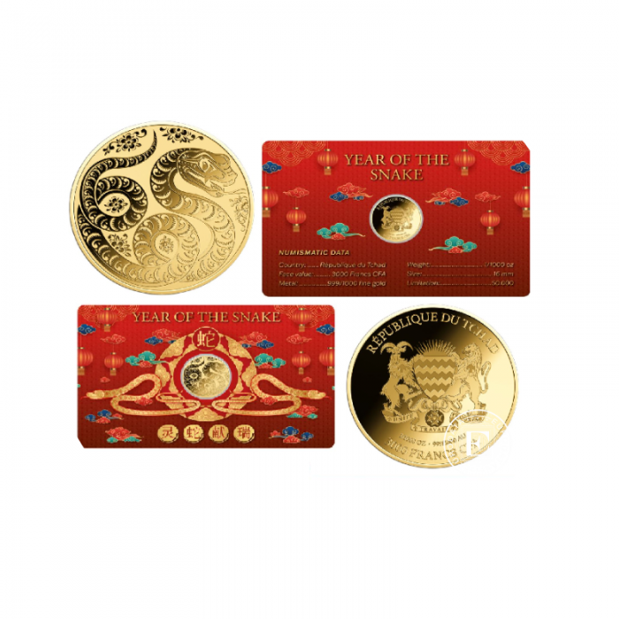 1/1000 oz auksinė moneta kortelėje Lunar - Gyvatės metai, Čadas