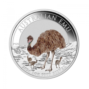 1 oz (31.10 g) pièce couleur d'argent Australien Emu, Australie 2024 (avec un certificat)
