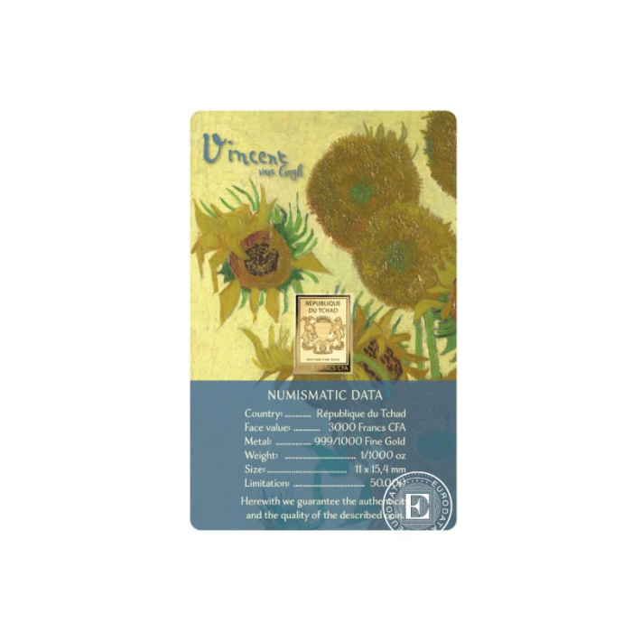 1/1000 oz sztabka złota Vincent van Gogh Paintings – Sunflowers, Czad