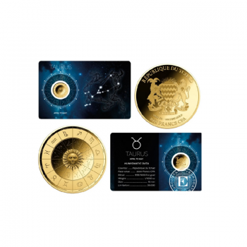 1/1000 oz auksinė moneta kortelėje Zodiac -  Jautis, Čadas