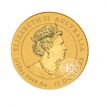 1/10 oz (3.11 g) auksinė moneta Tigro metai, Australija 2022