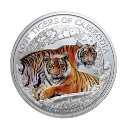 1 oz (31.10 g) silbermünze farbig Lost Cambodian Tigers, Kambodscha 2024