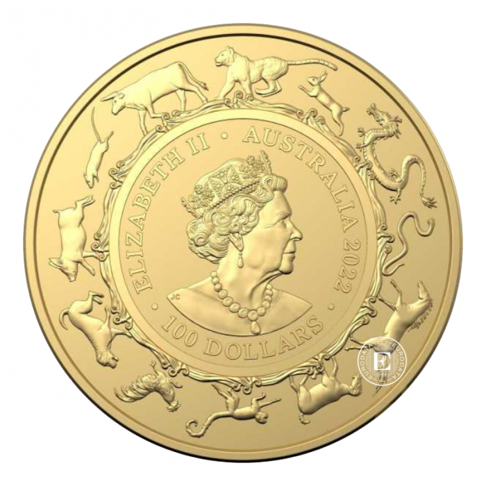 1 oz (31.10 g) auksinė moneta -  Tigro metai - (LUNAR RAM), Australija 2022