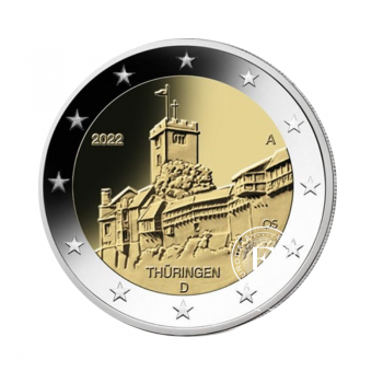 2 Eur moneta Tiuringija - The Wartburg in Eisenach - A, Vokietija 2022