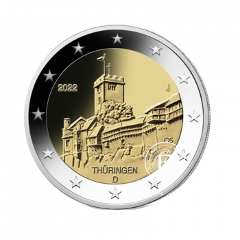 2 Eur moneta Tiuringija - The Wartburg in Eisenach - J, Vokietija 2022